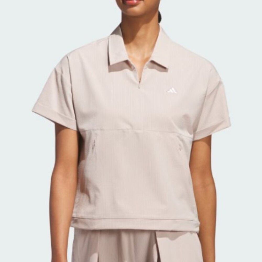 NWT Adidas Golf Women's Short Sleeve 1/4 Zip Shirt Taupe SZ Large JE7309 $85 - Picture 7 of 7